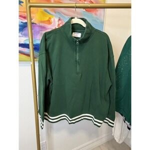 Men's Old Navy Green Quarter Zip Sweatshirt Pullover Striped Hem XL tall